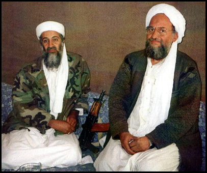 زعيم تنظيم القاعدة اسامة بن لادن مع الظواهري الرجل الثاني في التنظيم