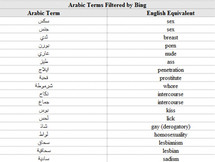 لائحة الكلمات التي تمارس عليها الرقابة بالعربية والإنجليزية (مع الاعنذار عن بعض الكلمات التي  تخدش الحياء)