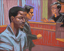 احمد خلفان غيلاني في المحكمة بريشة رسام
