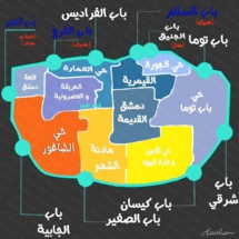 رسم توضيحي لدمشق وابوابها  - فيسبوك صفحوة رضوان دركزلي