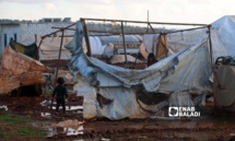 خيام متضررة بعاصفة هوائية في حربنوش بريف إدلب- 11 من آذار 2022 (عنب بلدي/ إياد عبد الجواد)