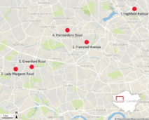 بعض المناطق التي شهدت هجمات عصابة اجرامية شمال غرب لندن بعض المناطق التي شهدت هجمات عصابة اجرامية شمال غرب لندن