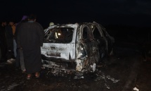 سيارة محترقة إثر استهدافها من طائرة مسيرة في إدلب - 15 من شباط 2025 (الدفاع المدني السوري) سيارة محترقة إثر استهدافها من طائرة مسيرة في إدلب - 15 من شباط 2025 (الدفاع المدني السوري)