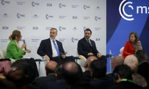 الشيباني خلال جلسة حوارية في ميونخ حول مستقبل سوريا - 16 شباط 2025 (الخارجية السورية/ إكس) الشيباني خلال جلسة حوارية في ميونخ حول مستقبل سوريا - 16 شباط 2025 (الخارجية السورية/ إكس)