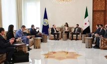 خلال لقاء الشرع وفدًا من منظمة حظر الأسلحة الكيماوية في دمشق - 8 شباط 2025 (سانا) خلال لقاء الشرع وفدًا من منظمة حظر الأسلحة الكيماوية في دمشق - 8 شباط 2025 (سانا)