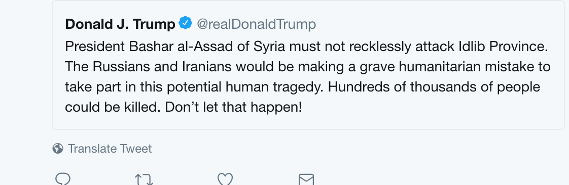 الرئيس الاميركي يحذر الأسد من تنفيذ هجوم على إدلب