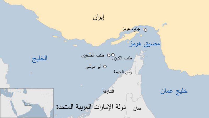 خارطة تبين موقع الجزر الثلاث