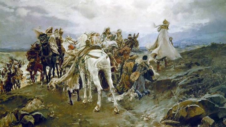 لوحة تصوّر خروج عبد الله الصغير من غرناطة بعد سقوطها. لوحة تصوّر خروج عبد الله الصغير من غرناطة بعد سقوطها.