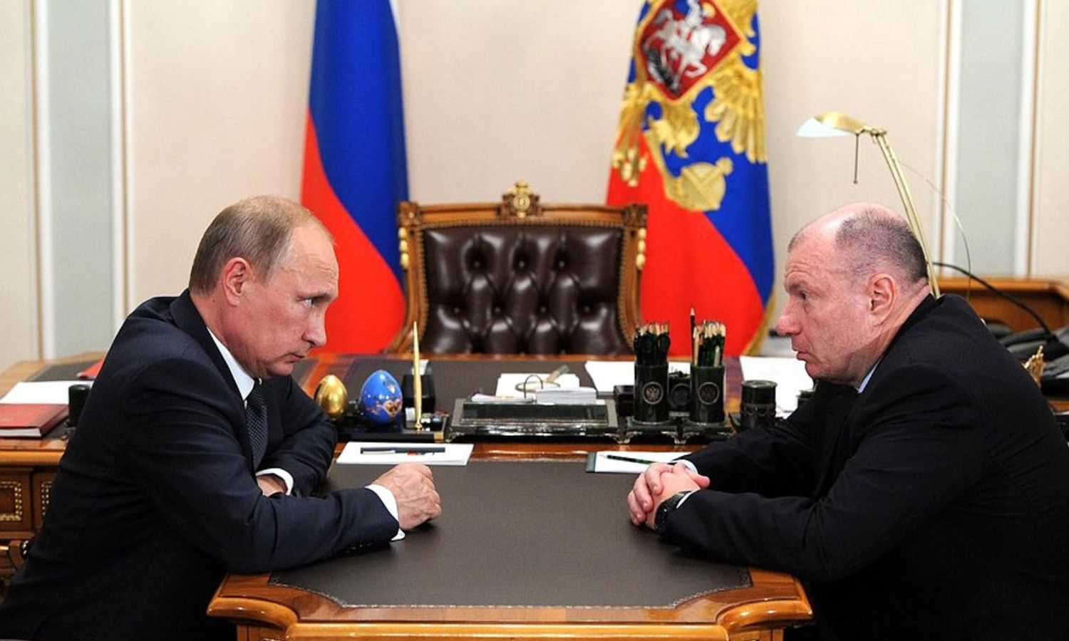 الملياردير الروسي فلاديمير بوتانين في أثناء اجتماع مع الرئيس الروسي، فلاديمير بوتين- 2014 (المكتب الرئاسي الروسي)