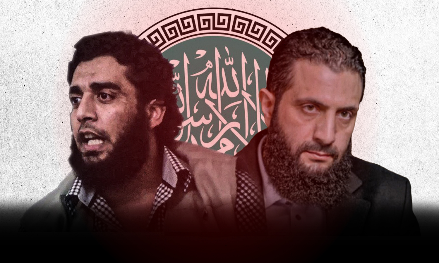 لقائد العام لـ”هيئة تحرير الشام” في إدلب “أبو محمد الجولاني” والقيادي “أبو ماريا القحطاني” (تعديل عنب بلدي)