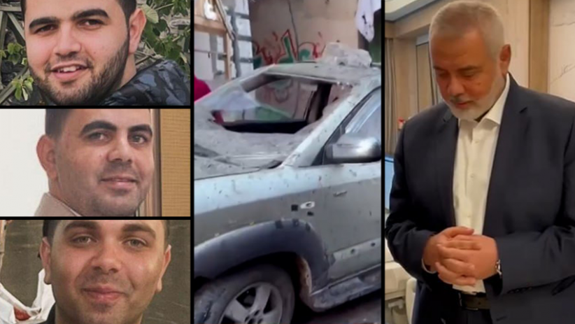 اولاد اسماعيل هنية "يسار"واسماعيل هنيه اثناء تلقيه خبر مقتلهم في الدوحة- معان نيوز