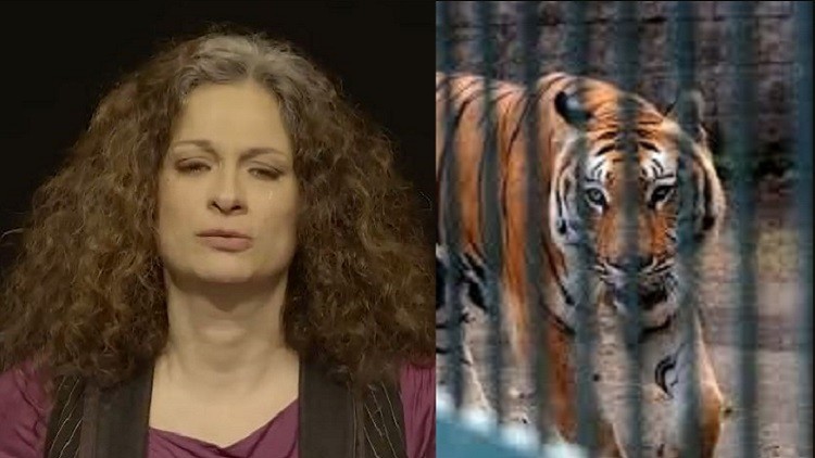 مي سكاف تعرض نفسها طعاما للنمور احتجاجا على ظروف اللاجئين